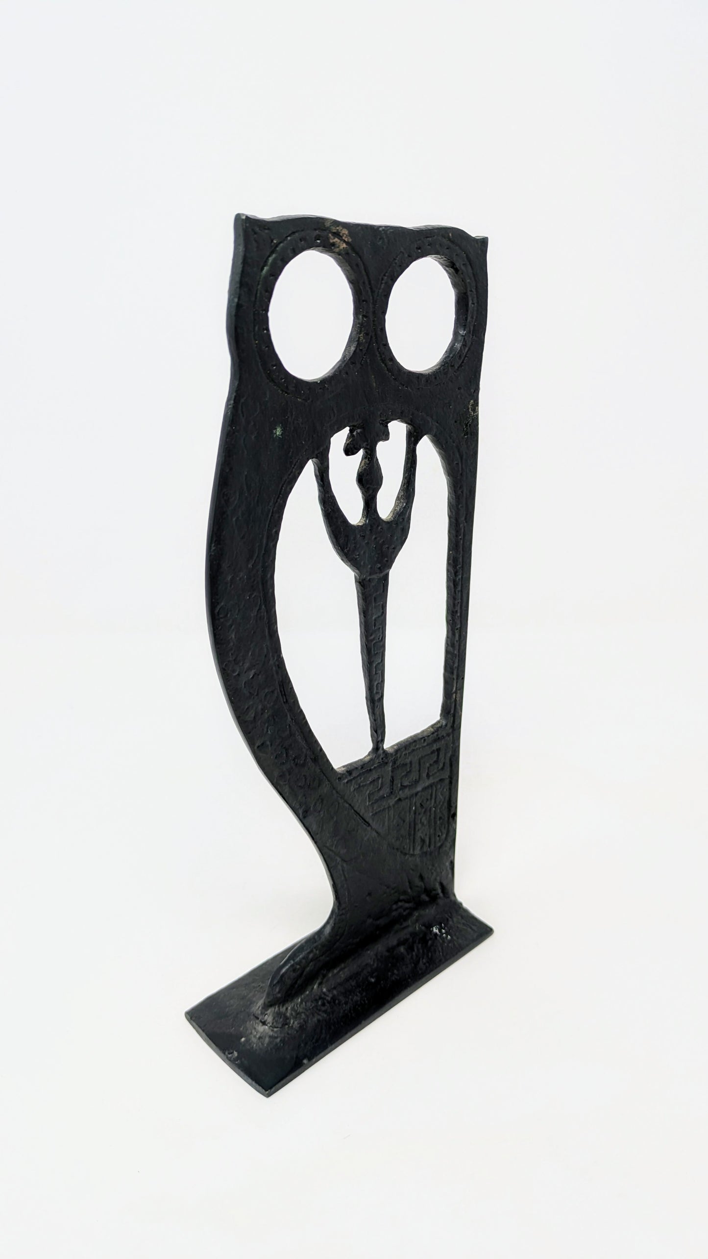 Vintage "Oxidized Bronze" Folk Art Sculpture: Athena & Owl