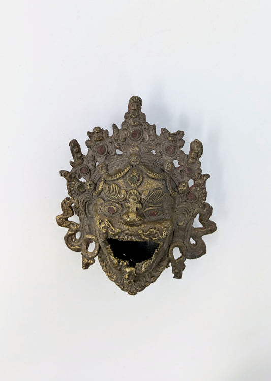 Antique Brass Tibetan Incense Burner: Mahakala