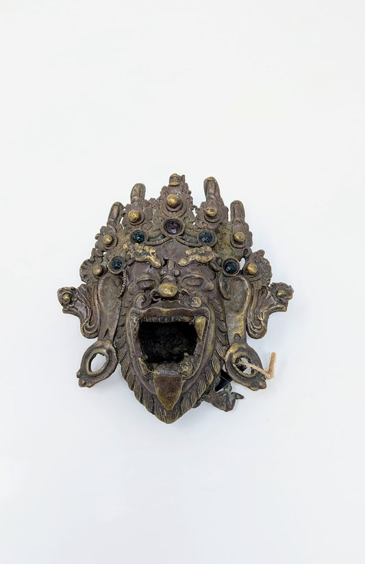 Antique Brass Tibetan Incense Burner: Mahakala