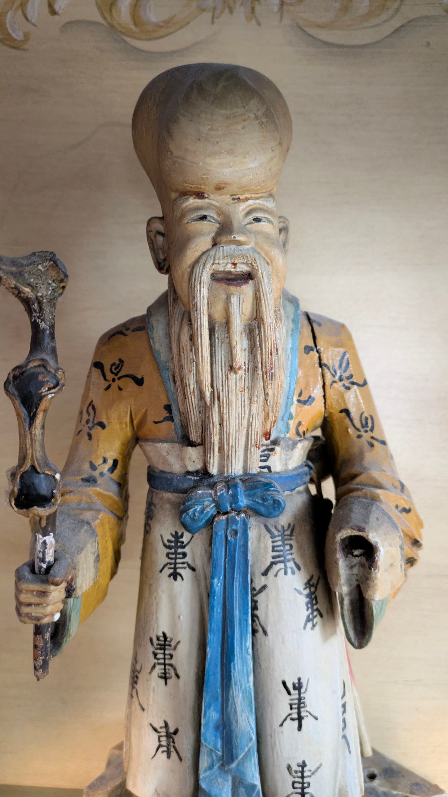 Antique Chinese Hand-Carved Statue of Shou Lao
