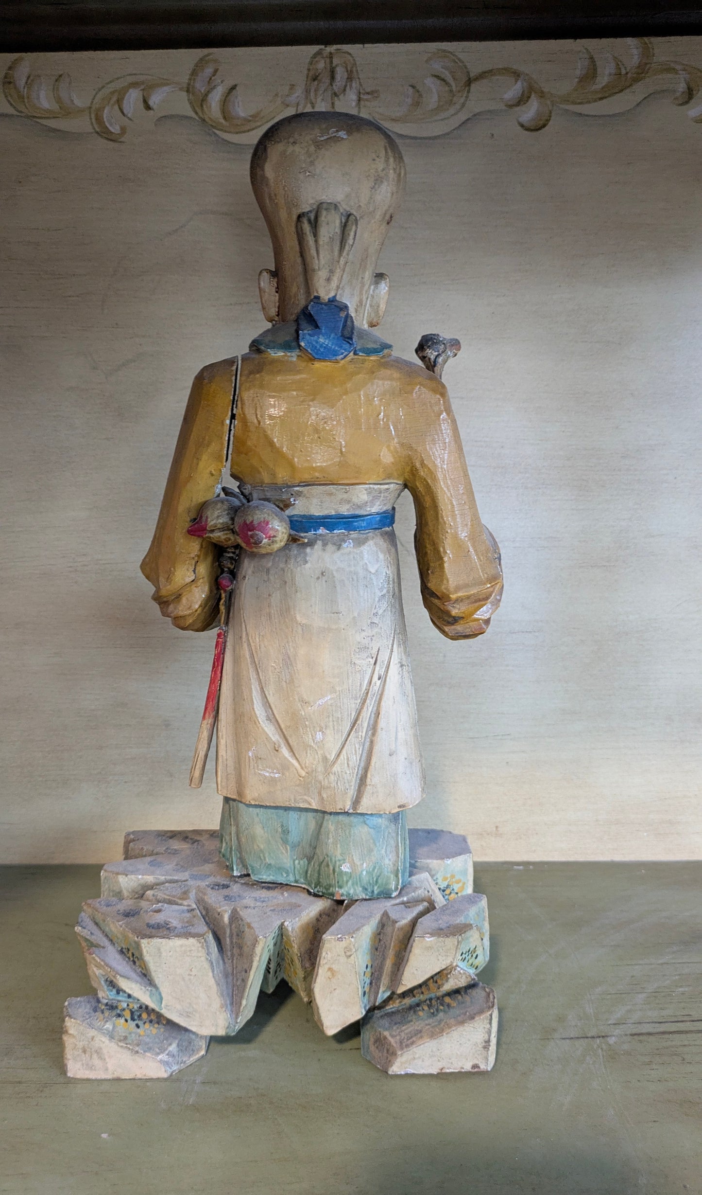 Antique Chinese Hand-Carved Statue of Shou Lao