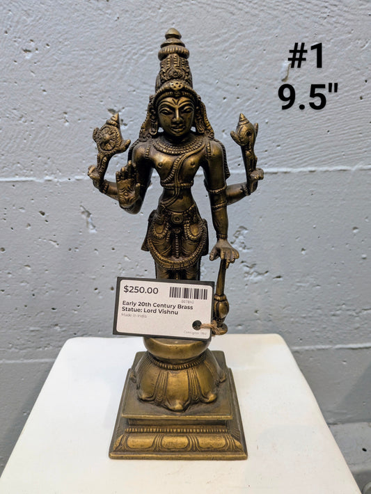Early 20th Century Brass Statue: Lord Vishnu