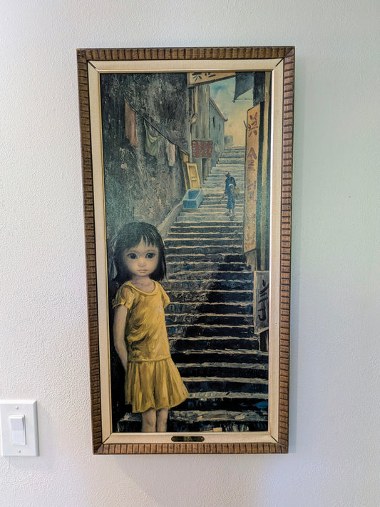Vintage Print on Board: "Girl of China" by Margaret Keane (1962)