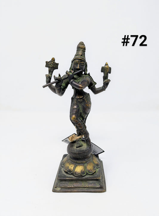 Antique Brass Statue: Hindu God Vishnu as Venugopal