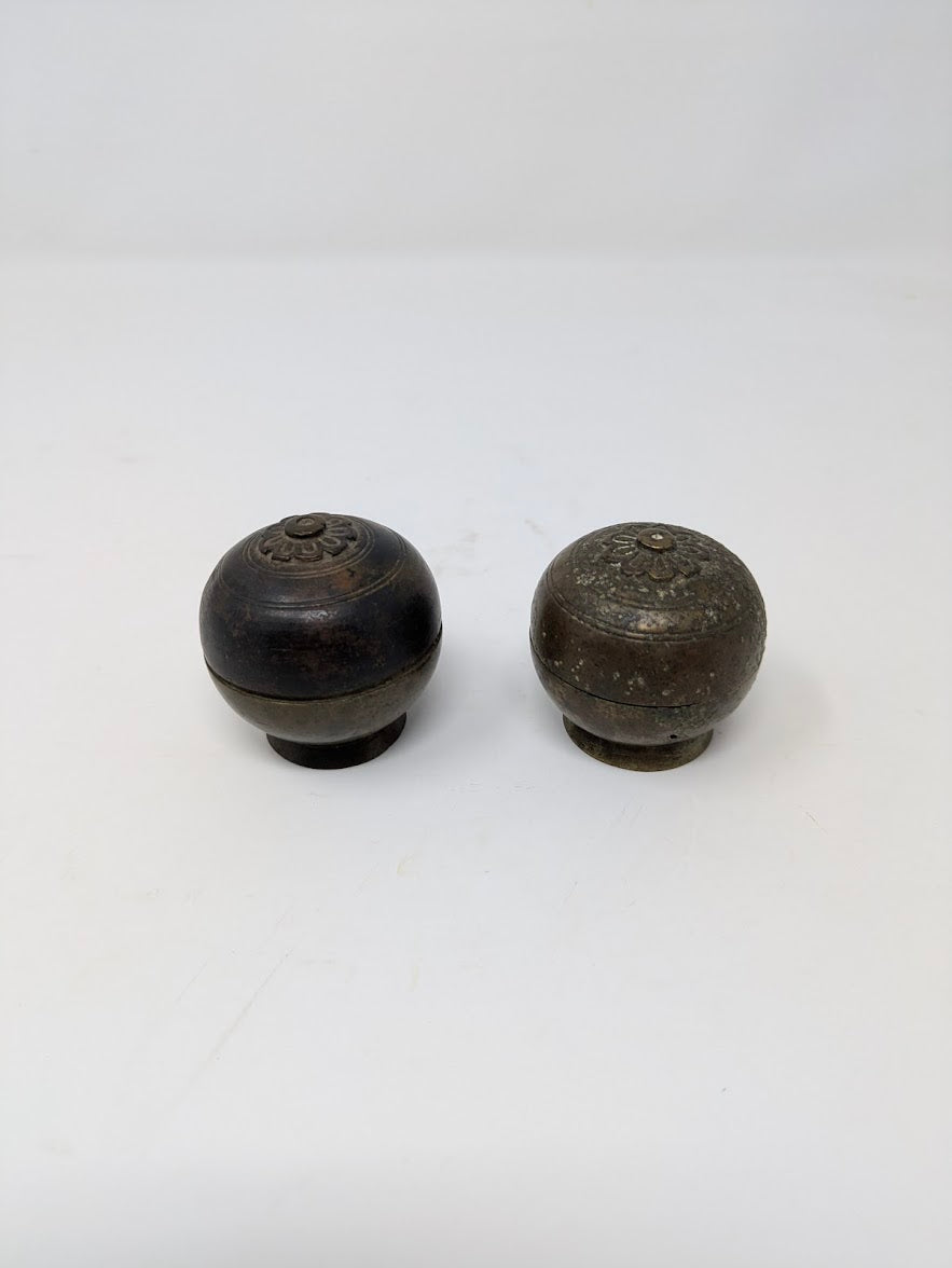 Antique/Vintage Handcrafted Indian Bronze Lidded Jars (2)