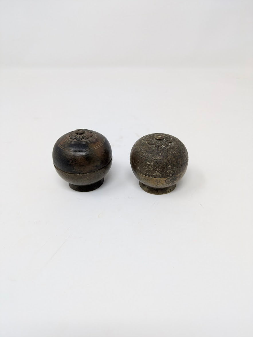 Antique/Vintage Handcrafted Indian Bronze Lidded Jars (2)