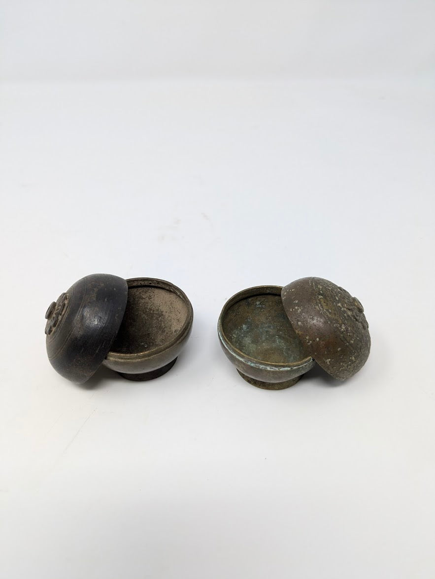 Antique/Vintage Handcrafted Indian Bronze Lidded Jars (2)