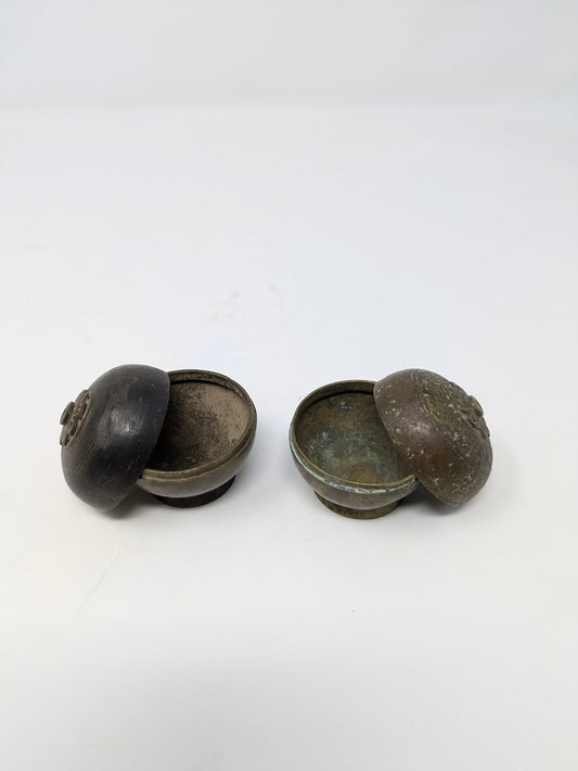 Antique/Vintage Handcrafted Indian Bronze Lidded Jars (2)