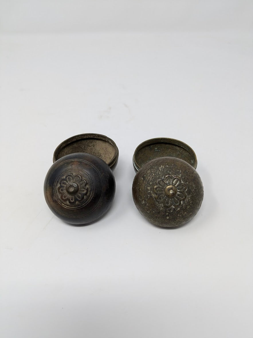 Antique/Vintage Handcrafted Indian Bronze Lidded Jars (2)