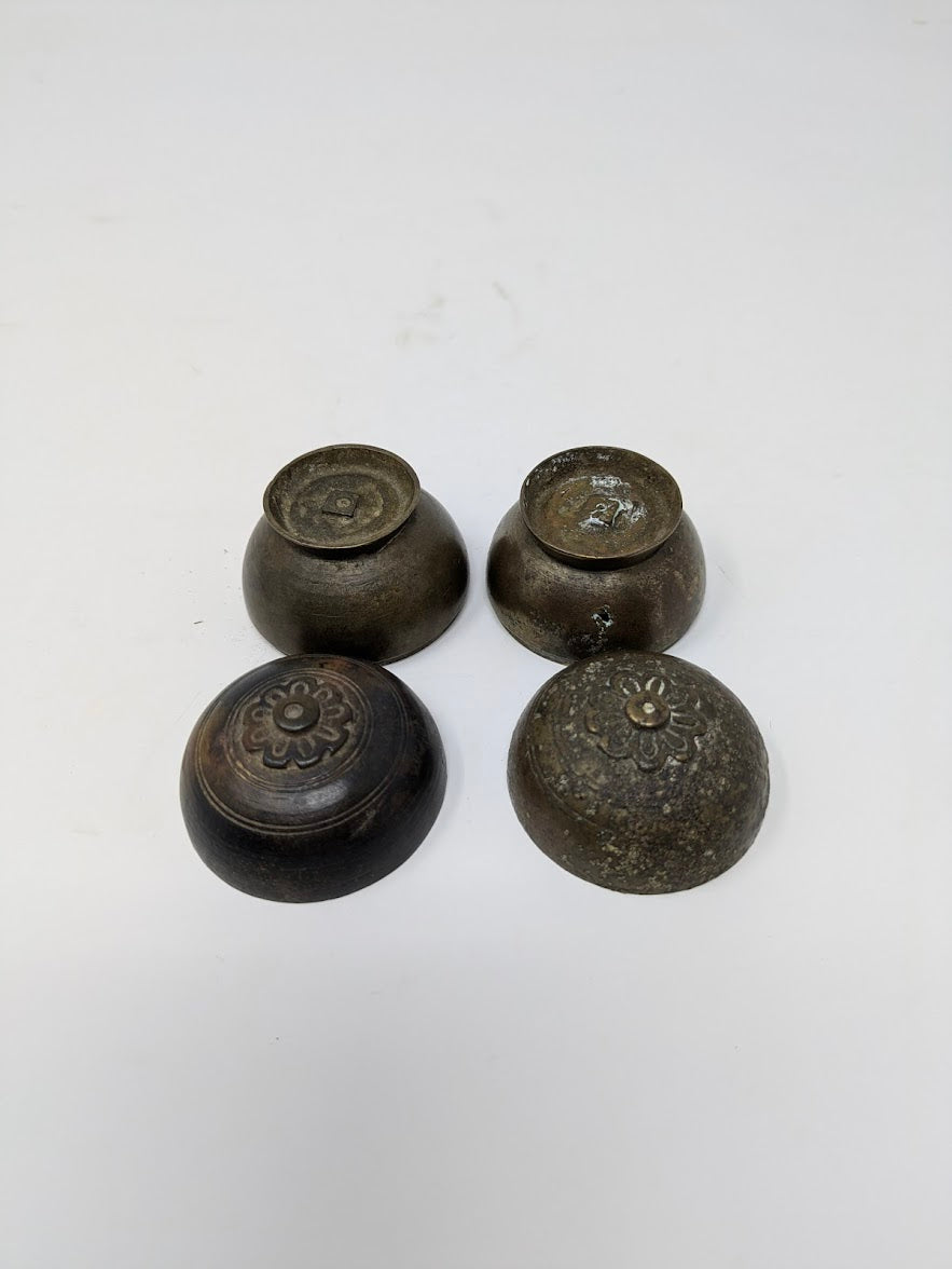 Antique/Vintage Handcrafted Indian Bronze Lidded Jars (2)