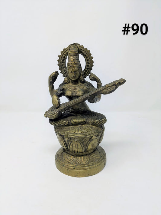 20th Century Brass Hindu Goddess: Maha Saraswati (c. 1970s)