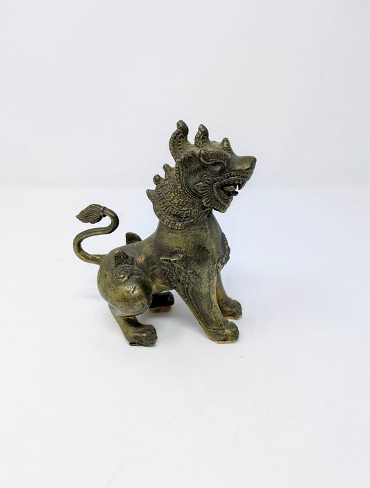 Vintage Burmese Brass Chinthe Guardian Temple Lion