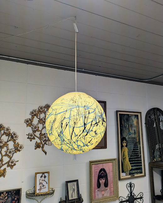 1980s Splatter Painted Hanging Globe Pendant Light