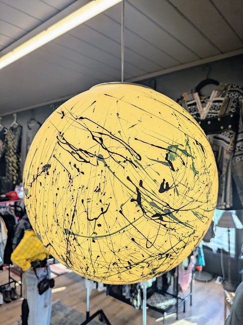 1980s Splatter Painted Hanging Globe Pendant Light
