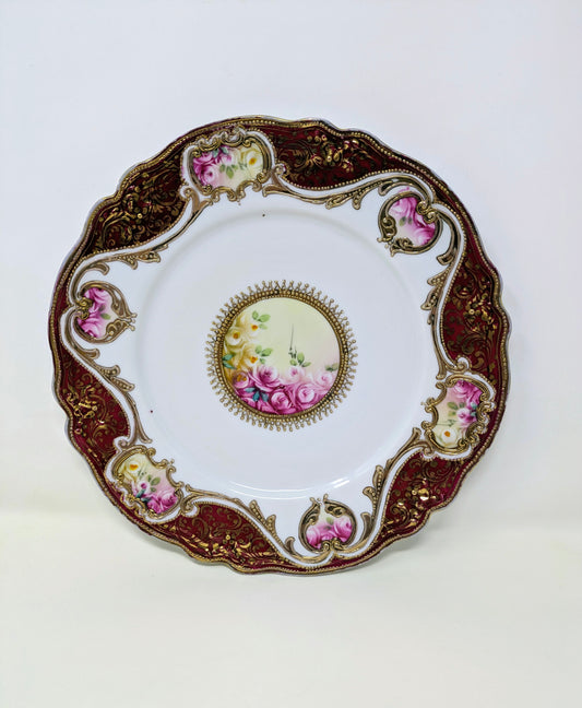 1911 Nippon Noritake 10" Dinner Plate: Gold Moriage & Roses