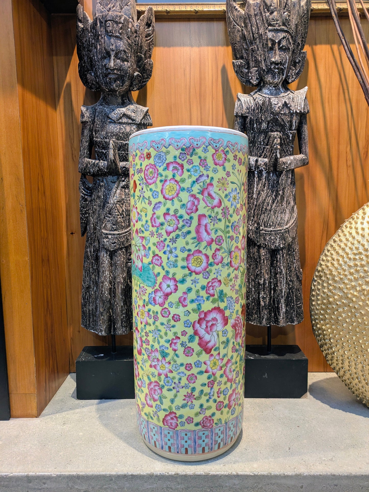 1920s Chinese Porcelain Famille Jaune Umbrella Stand Vase