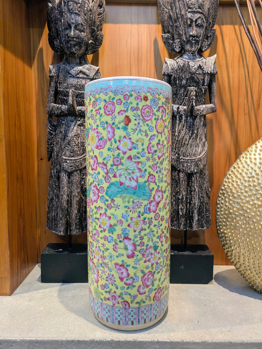 1920s Chinese Porcelain Famille Jaune Umbrella Stand Vase