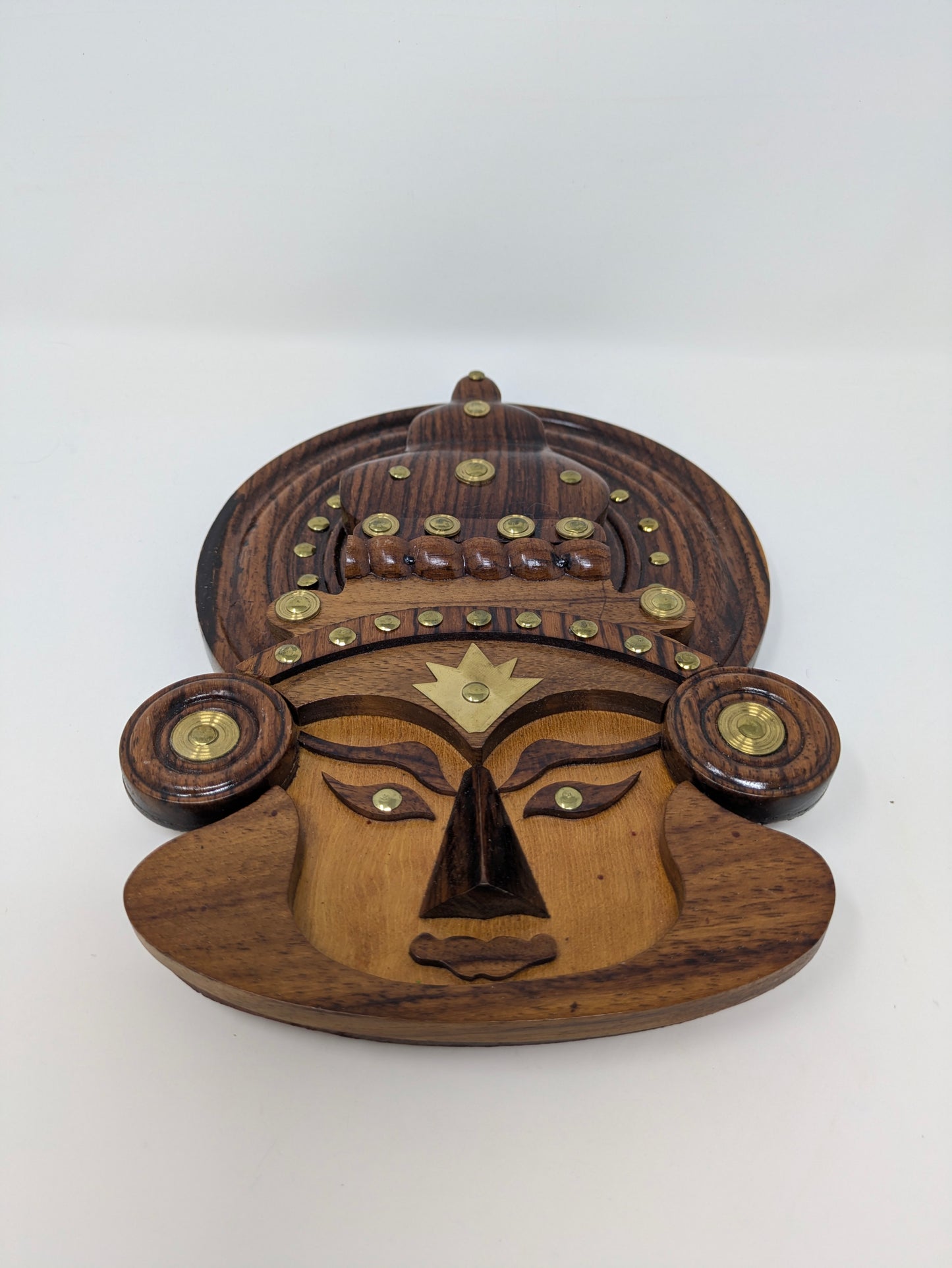 Vintage Wood & Brass Kathakali Folk Art Wall Hanging