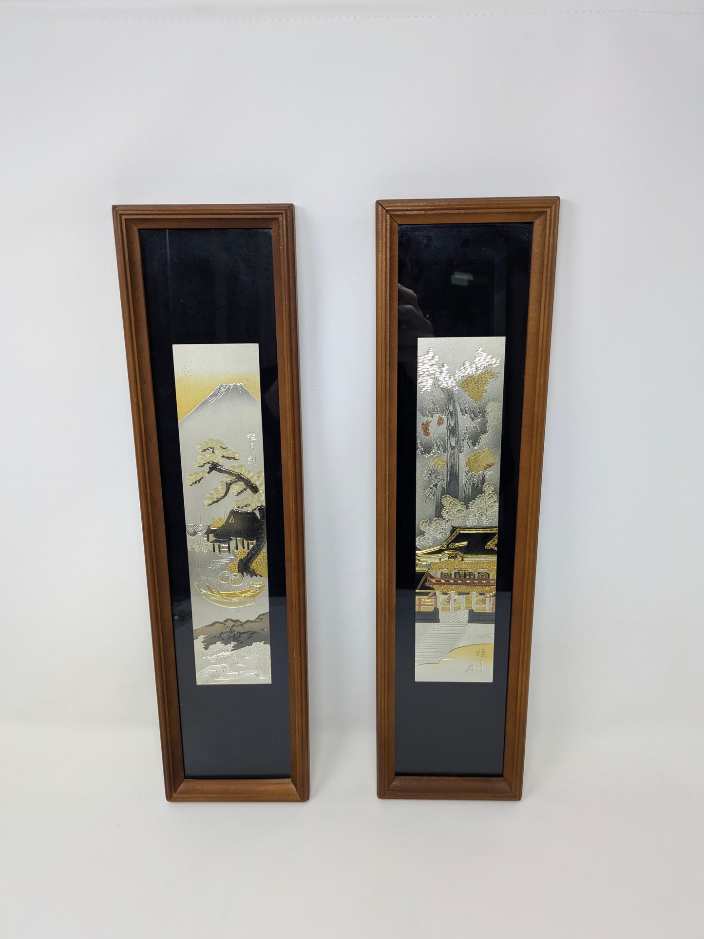 Vintage Japanese Engraved Metal Chokin Wall Art (pair)