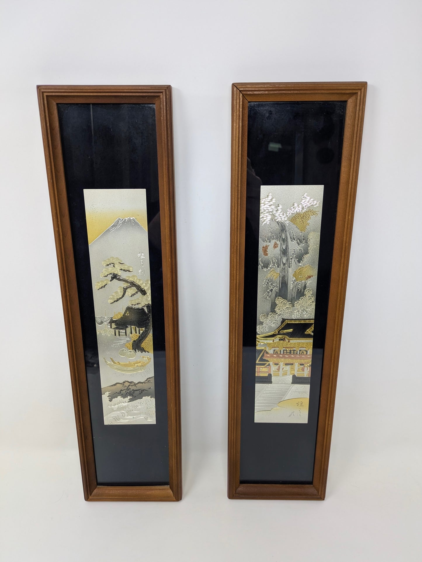 Vintage Japanese Engraved Metal Chokin Wall Art (pair)