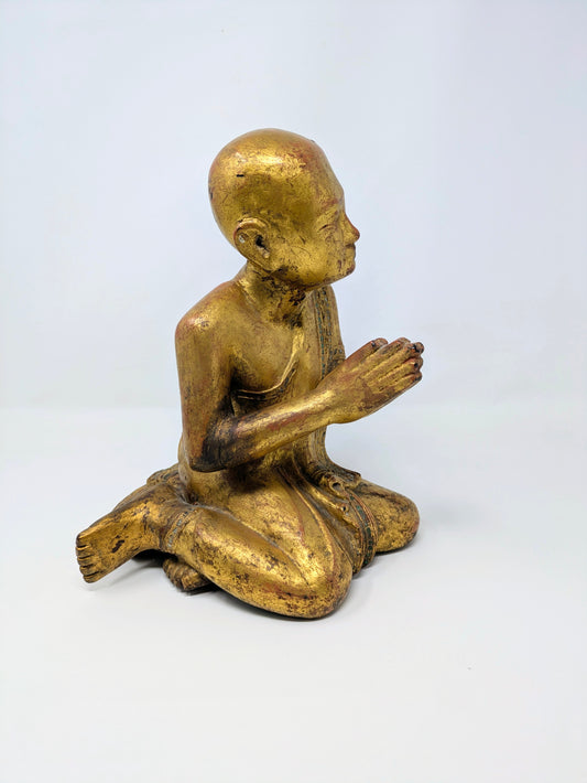 19th Century Burmese Lacquered Wood Statue: Moggallana