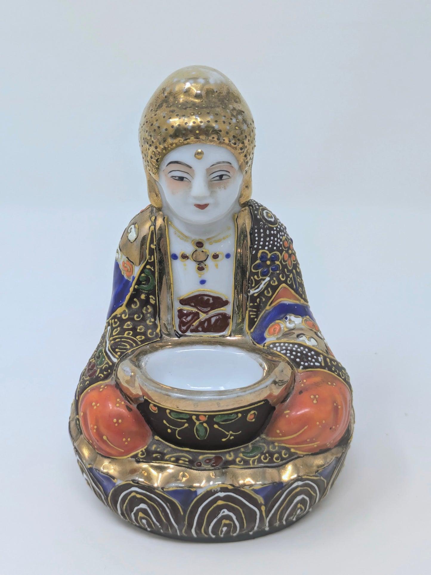 Antique Japanese Satsuma Moriage Buddha Incense Burner