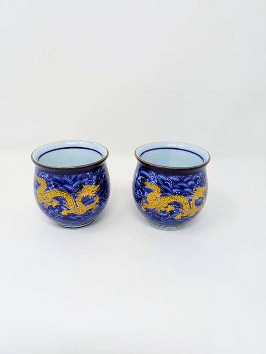 Chinese Jingdezhen Porcelain Double-Wall Teacups: Royal Dragon Pattern