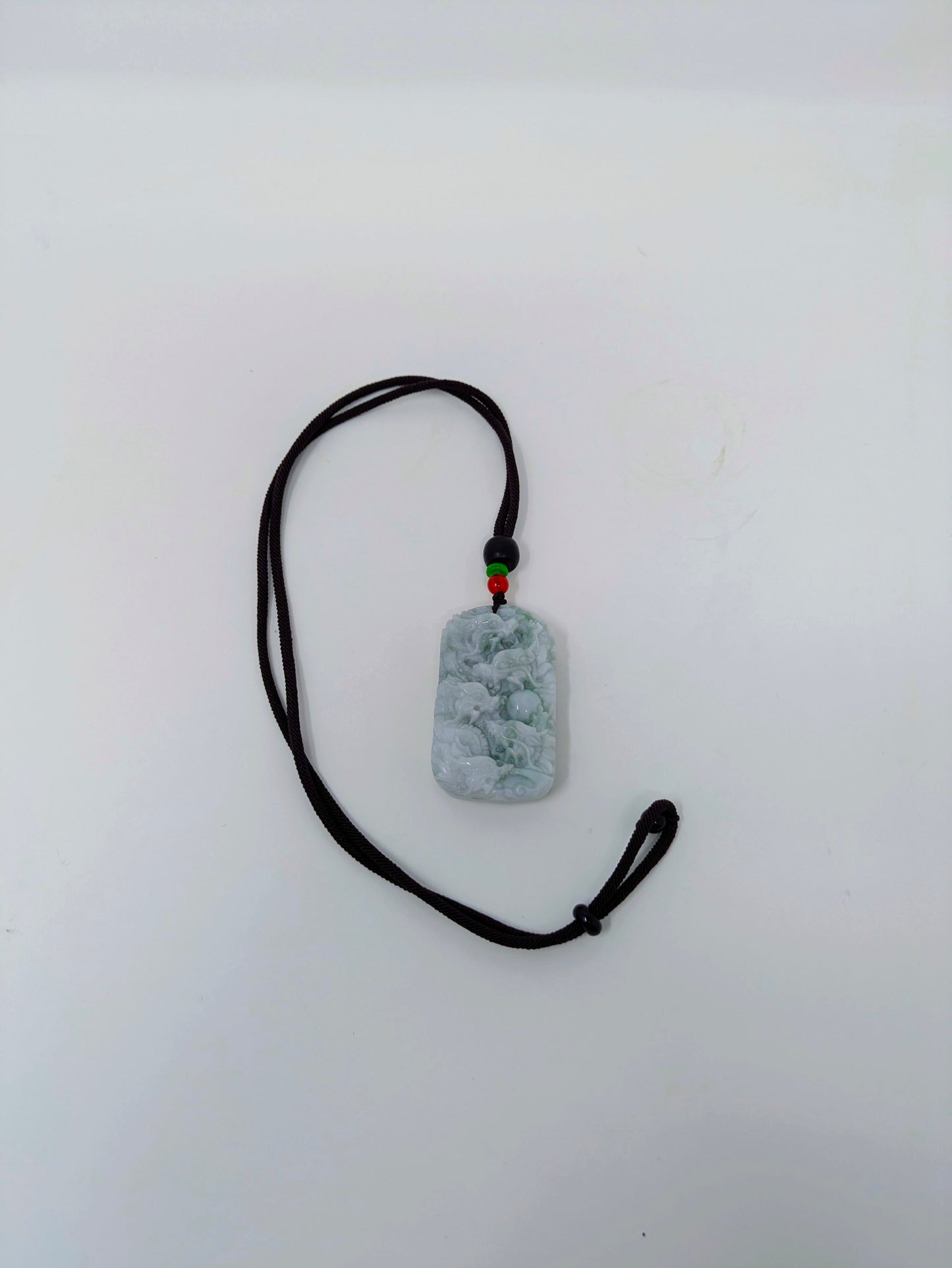 Chinese 9-Dragon Carved Jade Pendant Necklace