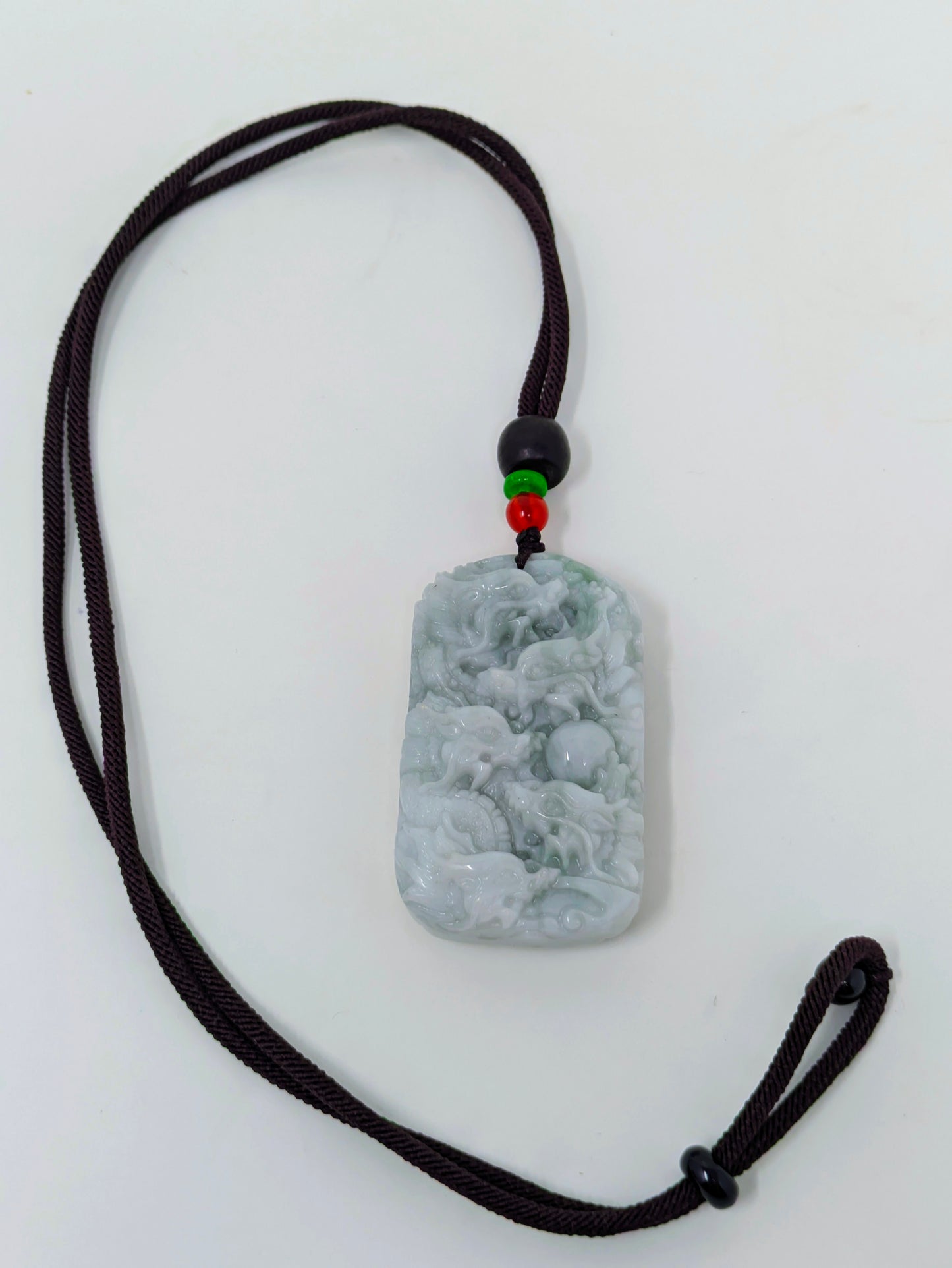 Chinese 9-Dragon Carved Jade Pendant Necklace