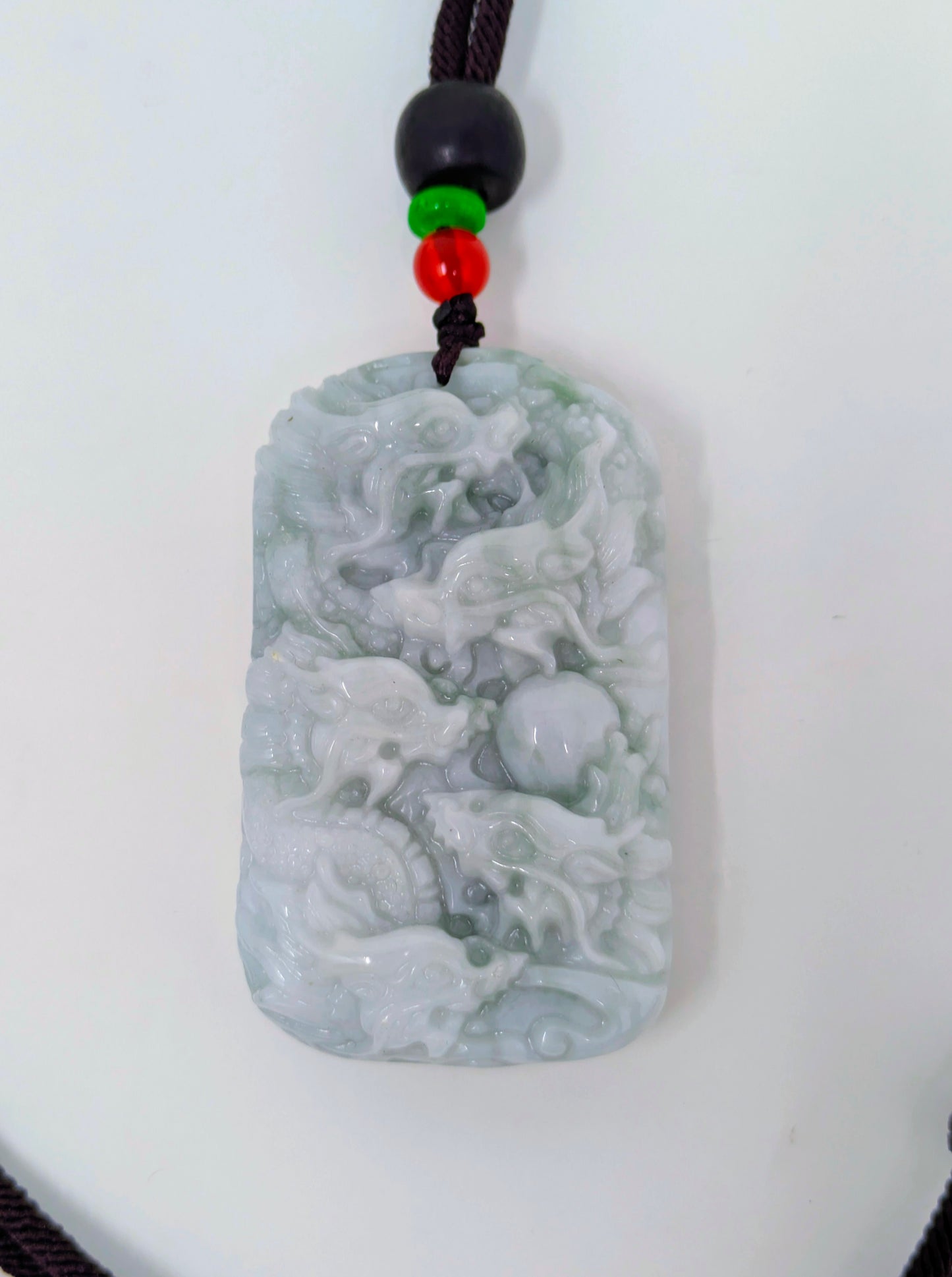 Chinese 9-Dragon Carved Jade Pendant Necklace