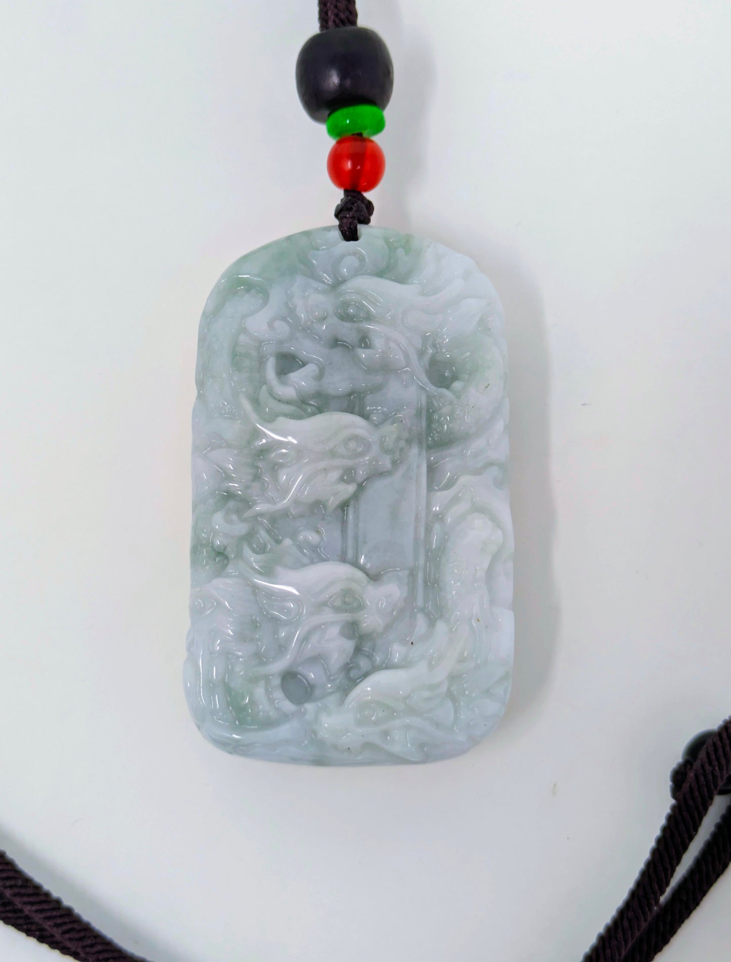 Chinese 9-Dragon Carved Jade Pendant Necklace