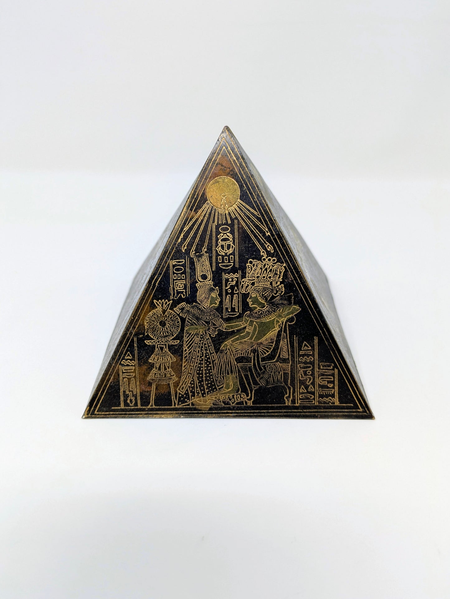 Egyptian Revival Engraved Brass Pyramid Paperweight