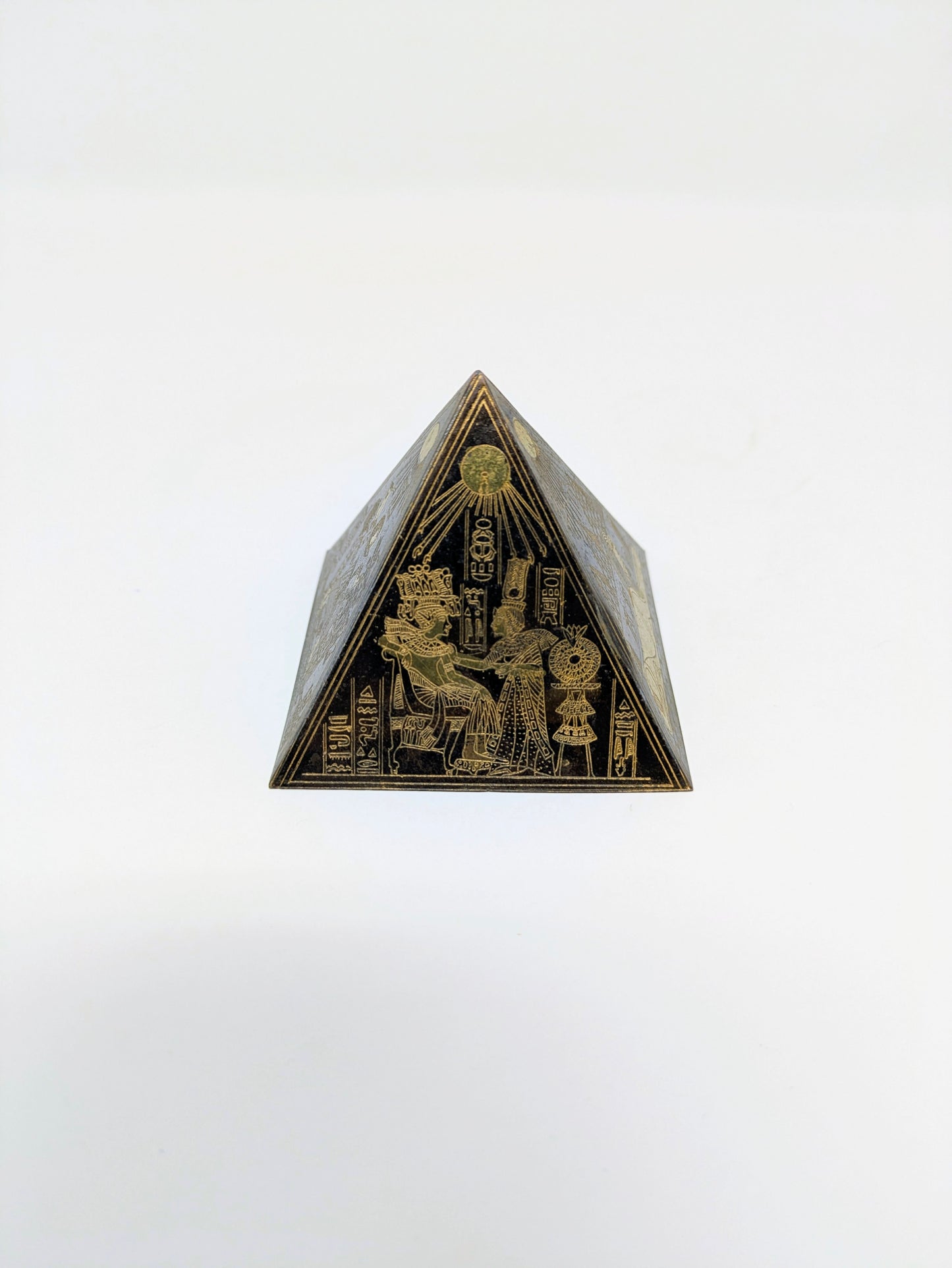 Egyptian Revival Engraved Brass Pyramid Paperweight