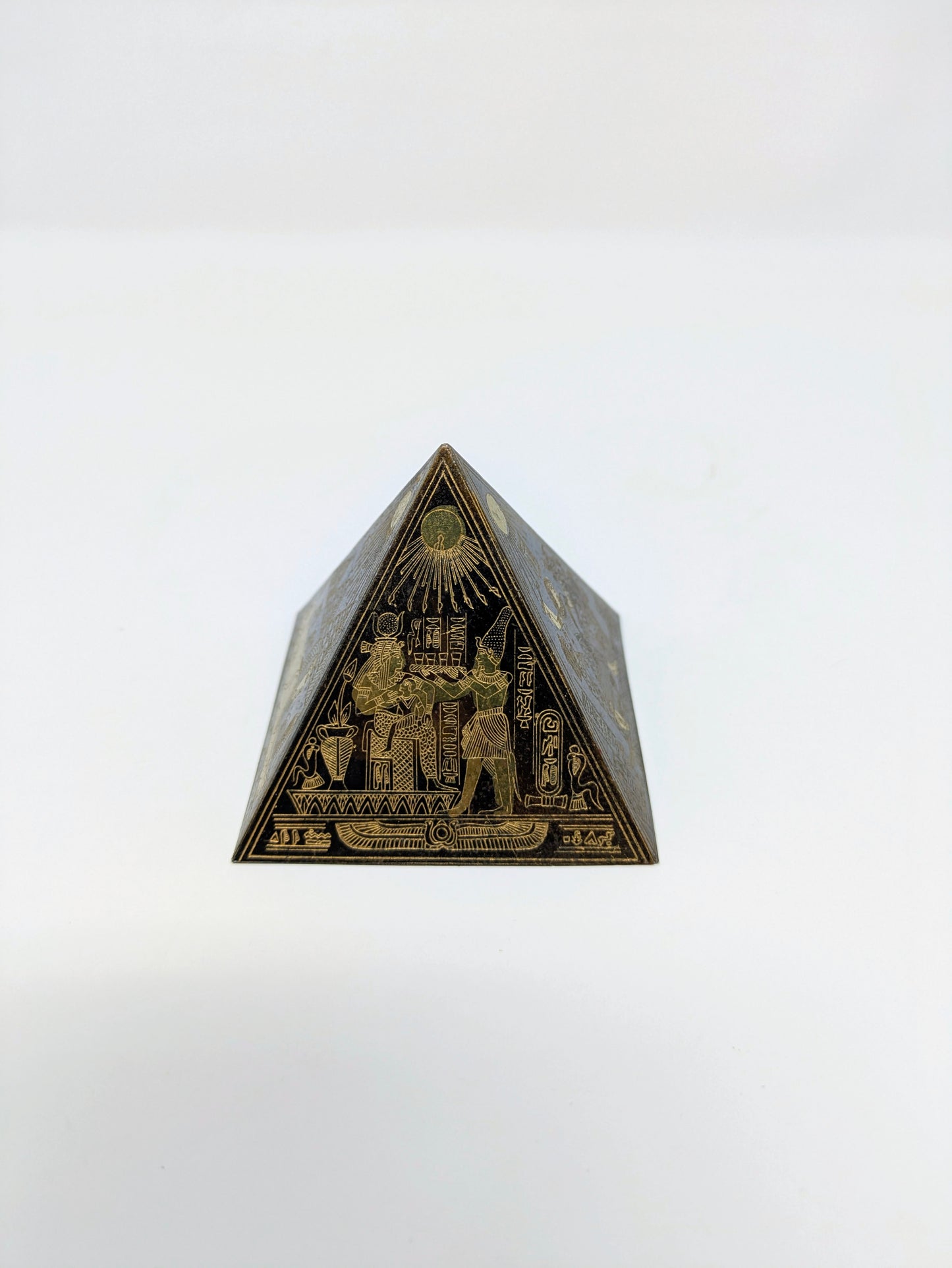 Egyptian Revival Engraved Brass Pyramid Paperweight