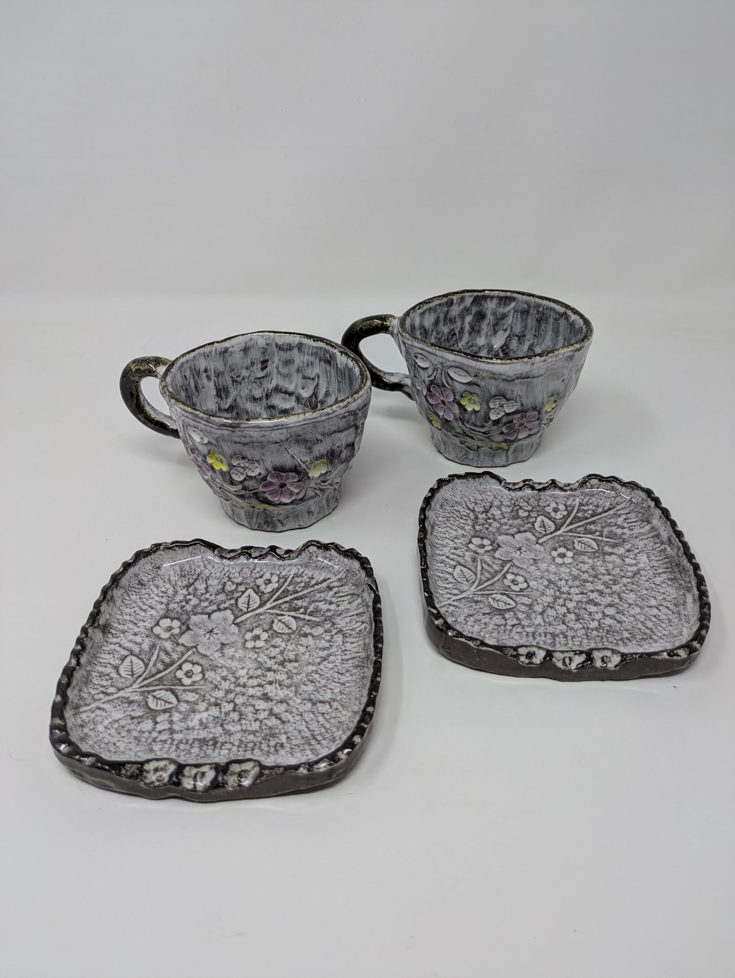 4pcs Korean Ceramic Cosmos Coffee Cup & Saucer Set
