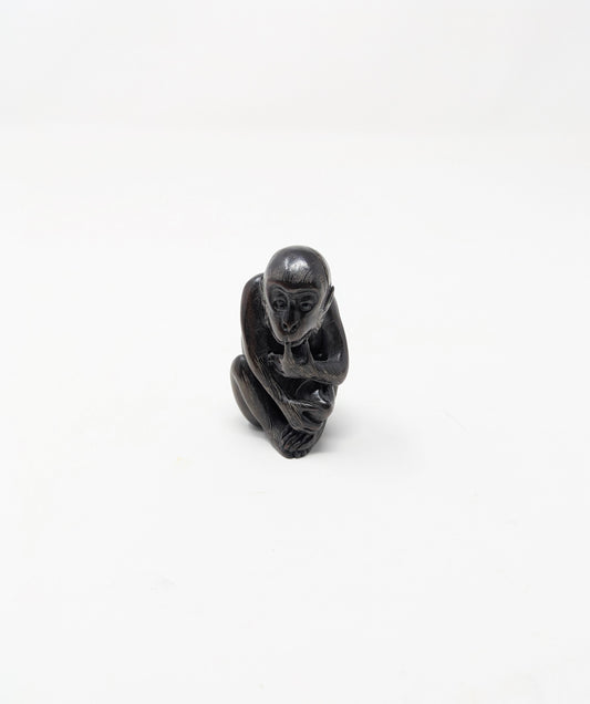 Meiji Era Japanese Signed Boxwood Monkey & Peach Netsuke
