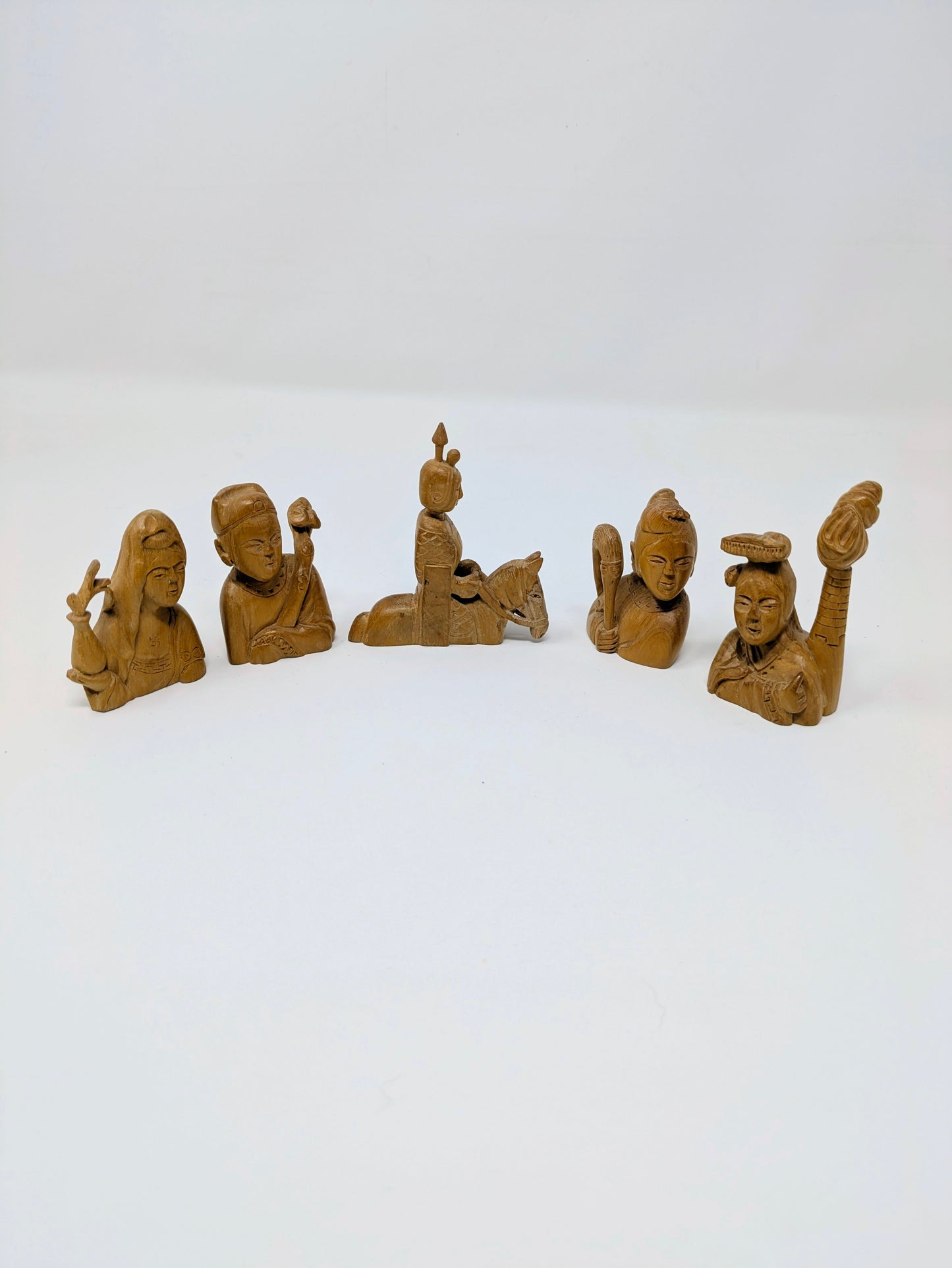 5 Vintage Chinese Hand-Carved Boxwood Statuettes
