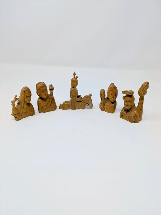 5 Vintage Chinese Hand-Carved Boxwood Statuettes