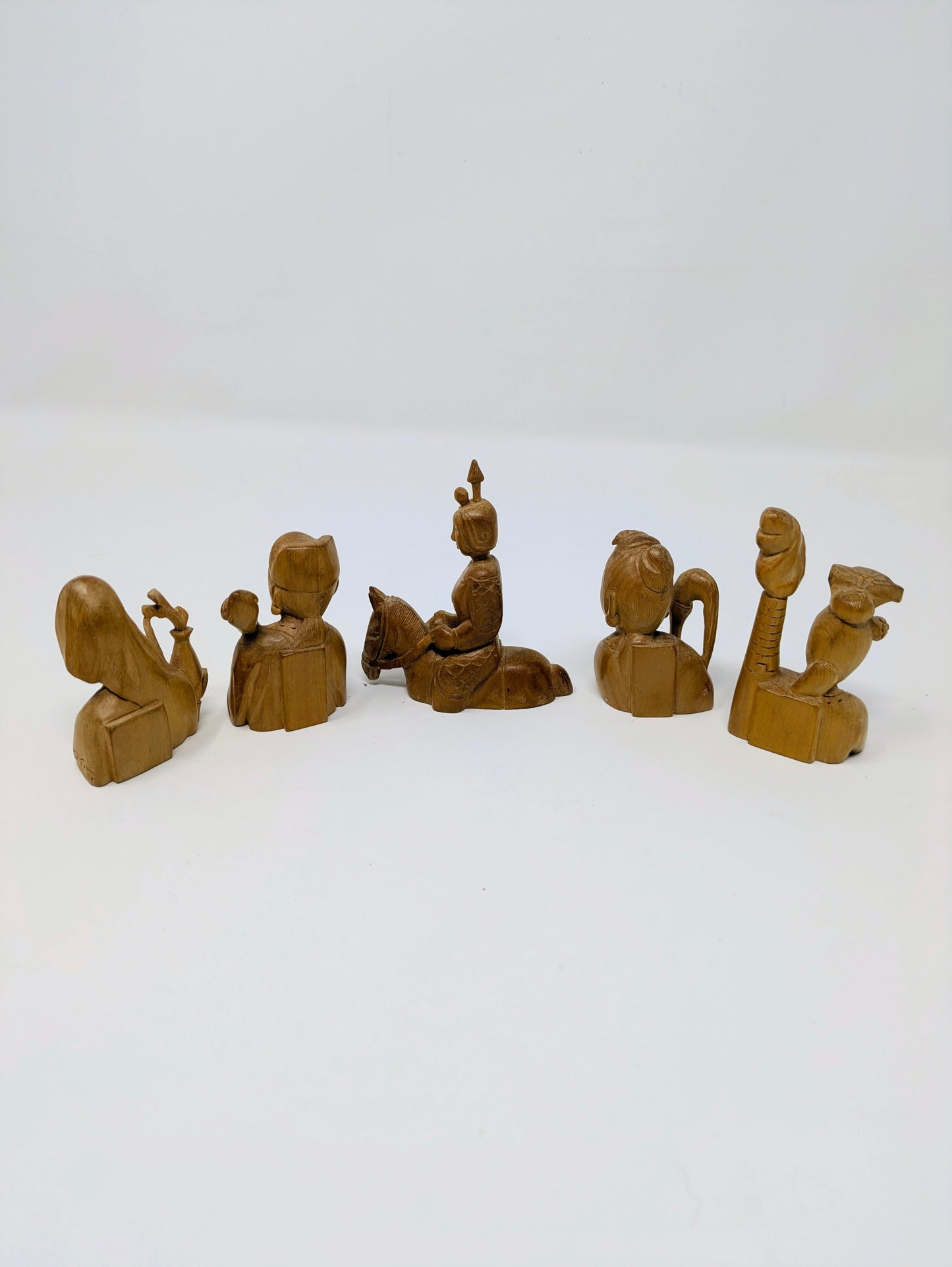 5 Vintage Chinese Hand-Carved Boxwood Statuettes