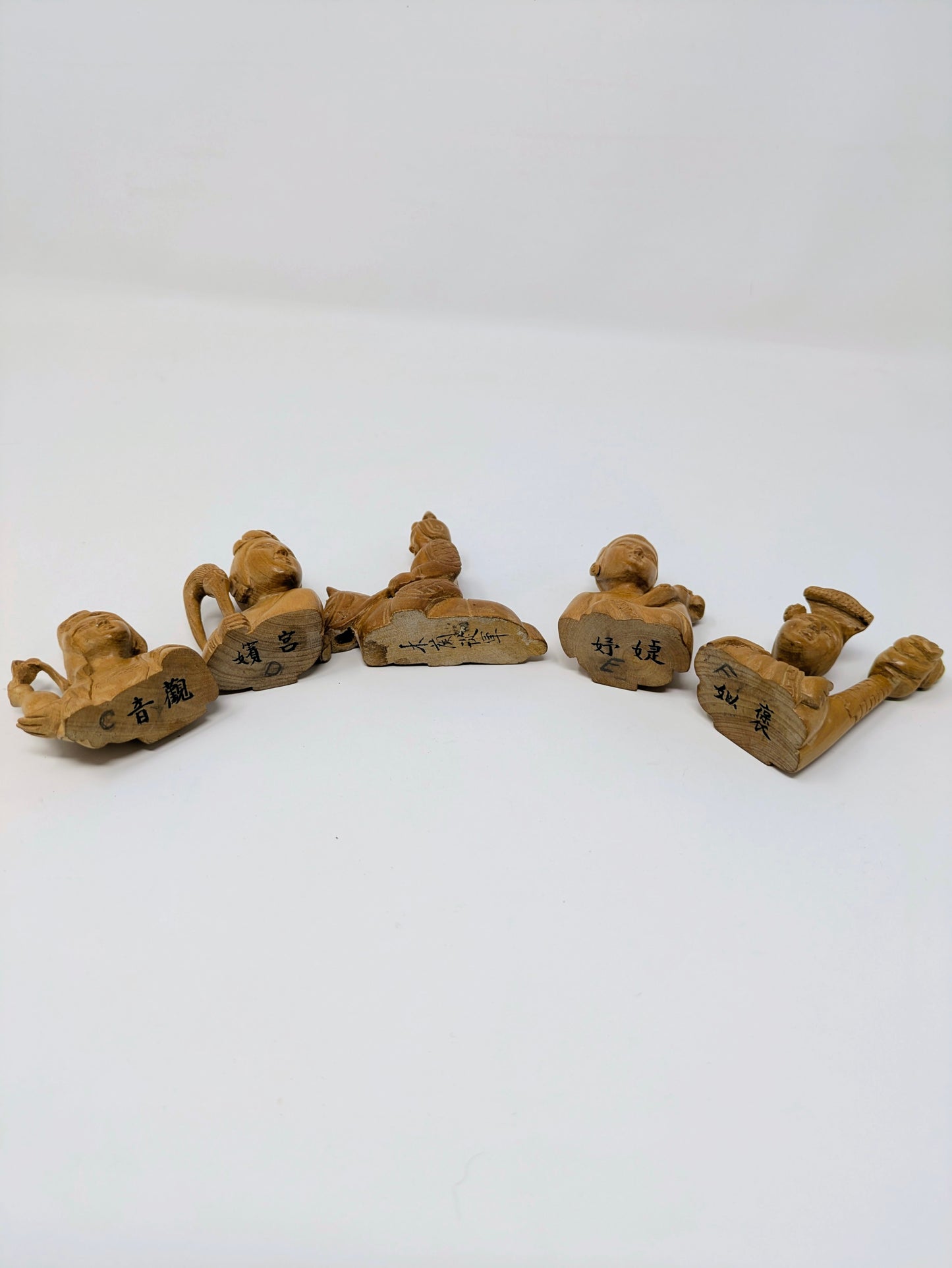 5 Vintage Chinese Hand-Carved Boxwood Statuettes