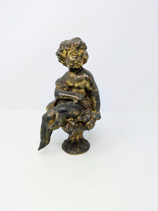 1920s-1930s Art Nouveau Gilt Spelter Cherub