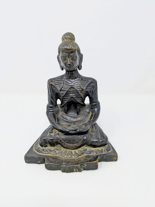 Vintage Cast Bronze Sculpture: Fasting Buddha