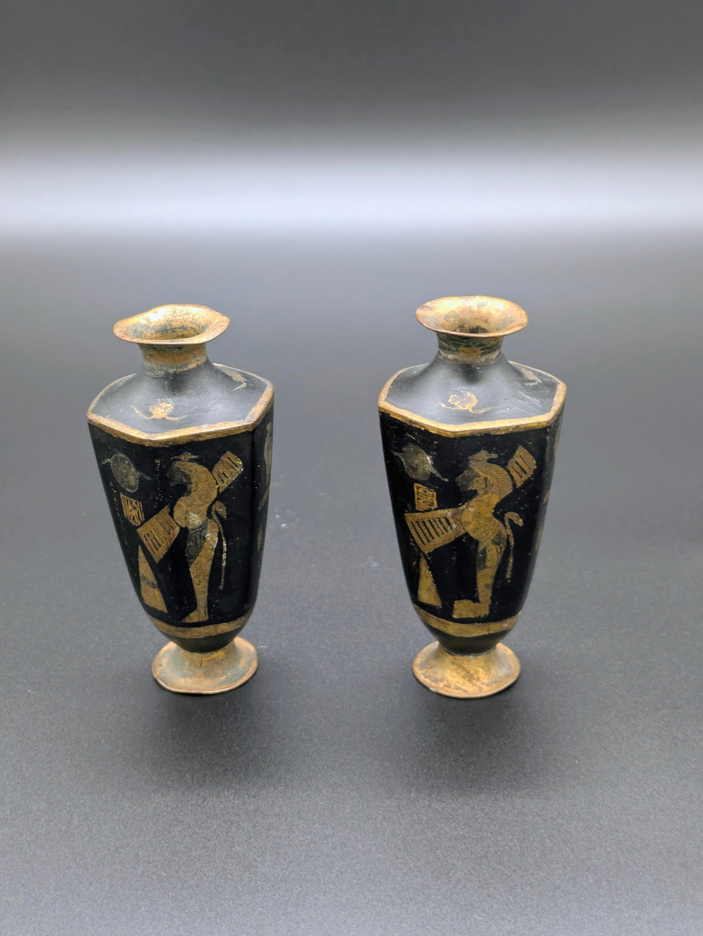 1930s Japanese Made Egyptian Revival Damascene Vases