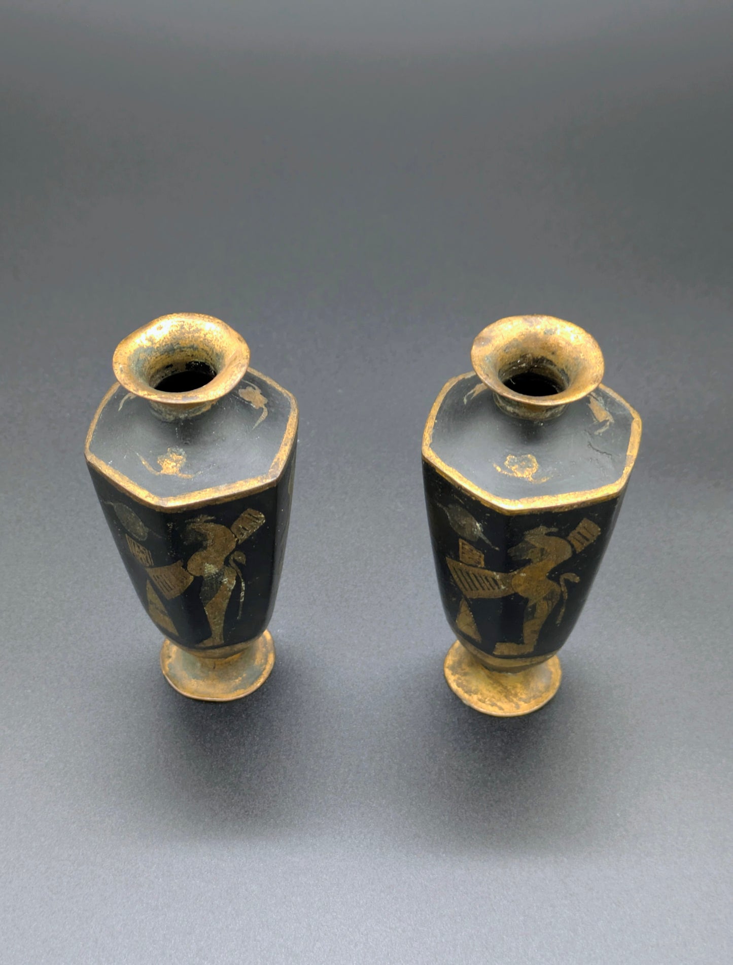 1930s Japanese Made Egyptian Revival Damascene Vases