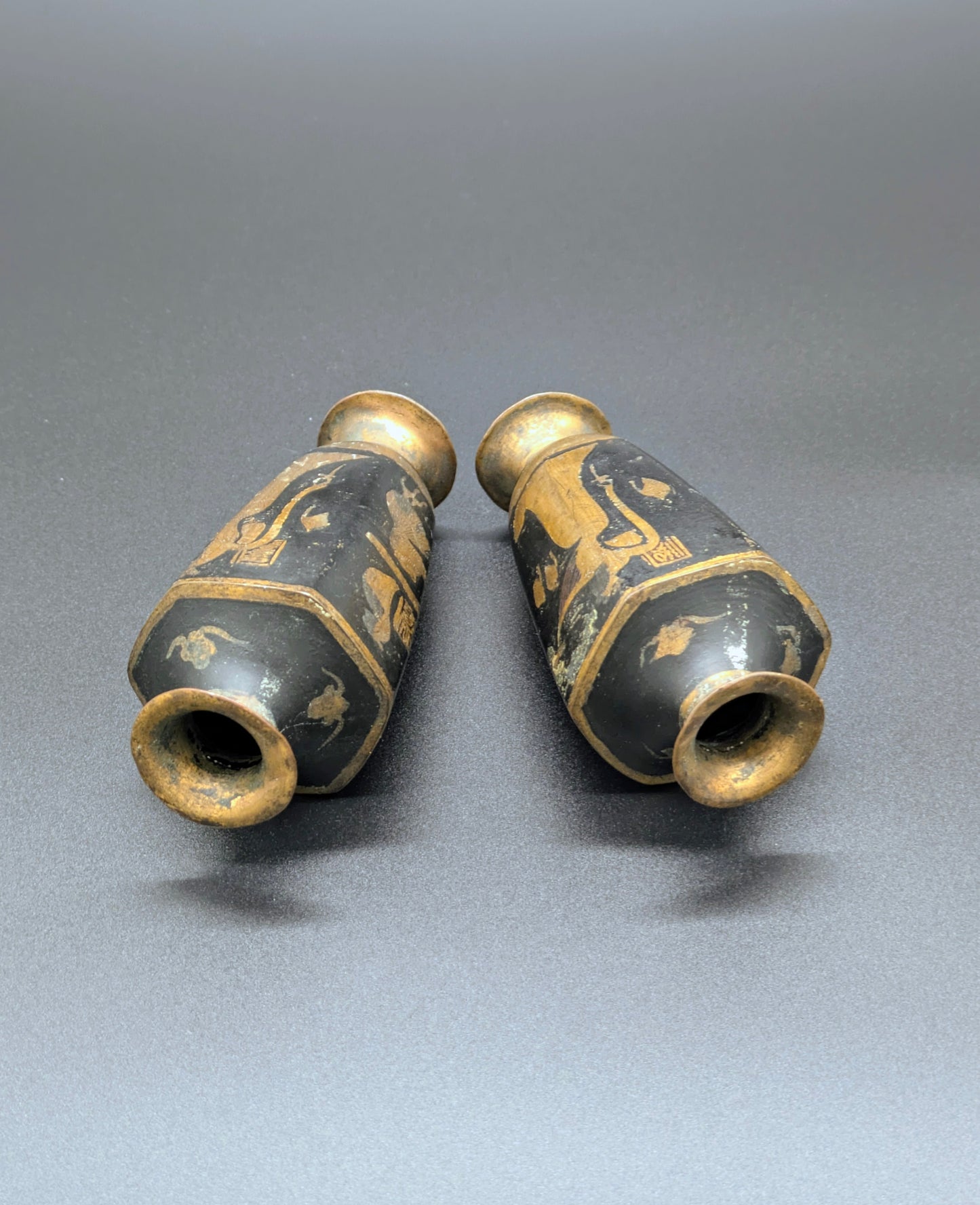 1930s Japanese Made Egyptian Revival Damascene Vases