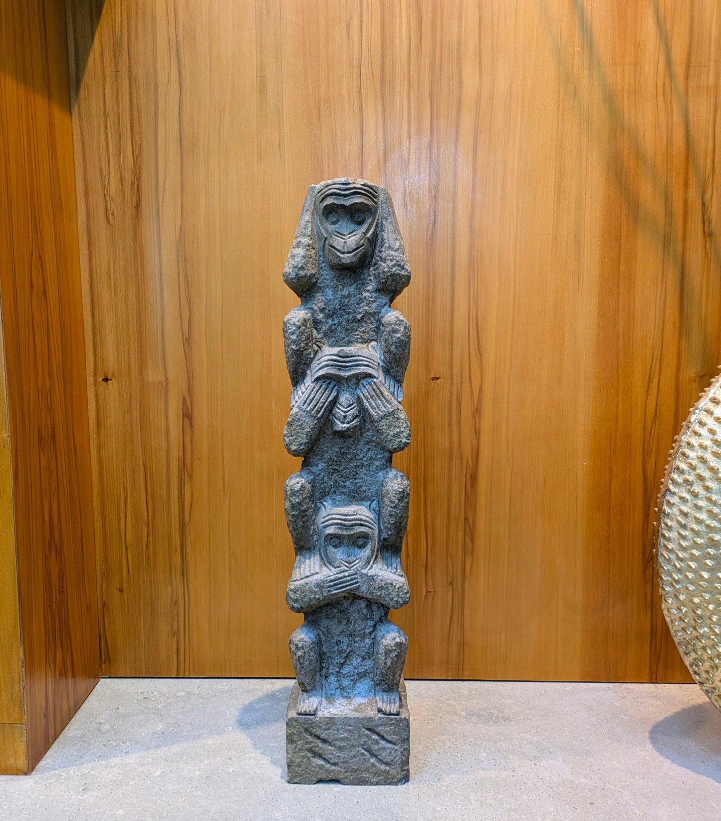 Vintage Korean Carved-Stone Statue: 3 Wise Monkeys