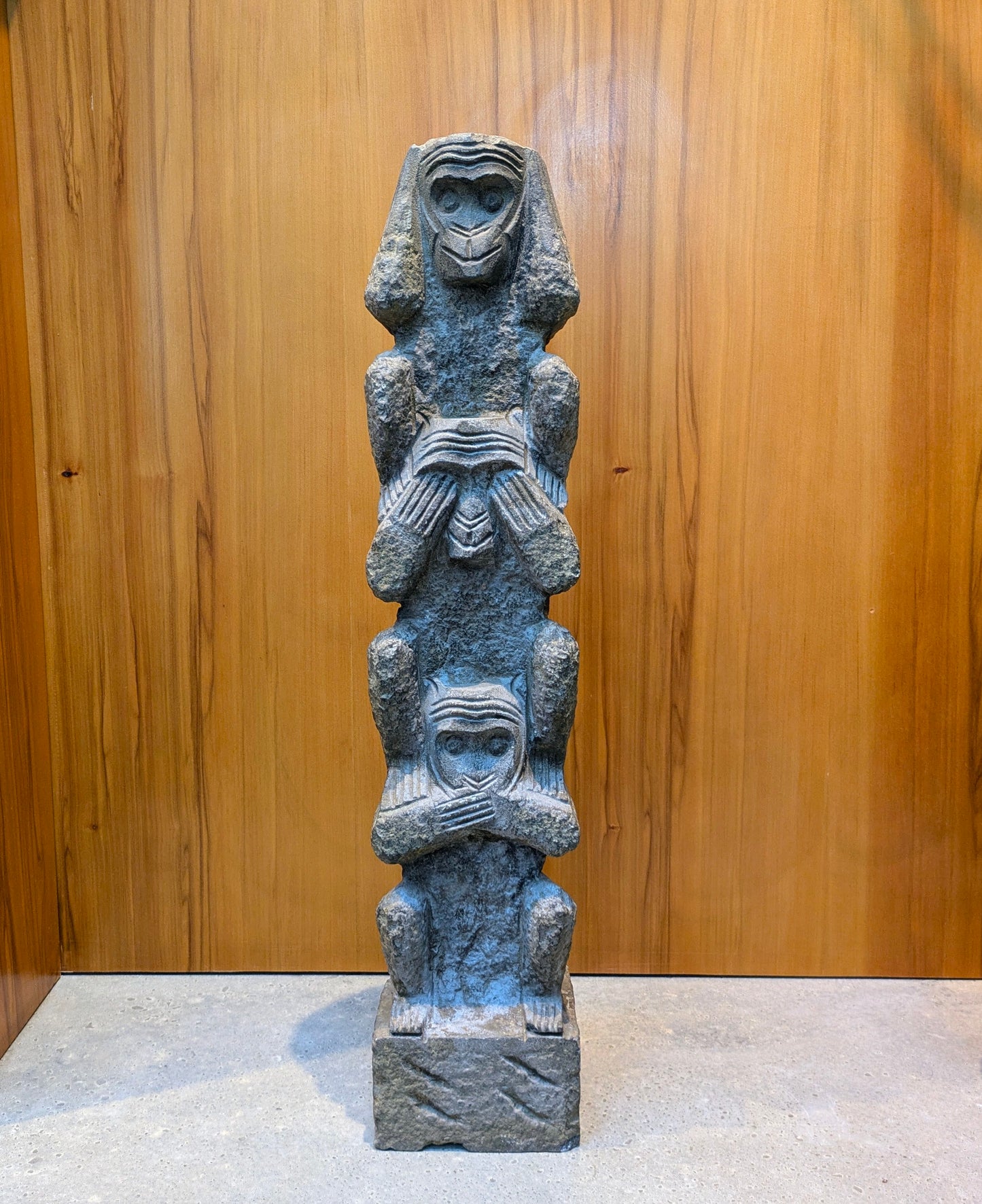 Vintage Korean Carved-Stone Statue: 3 Wise Monkeys