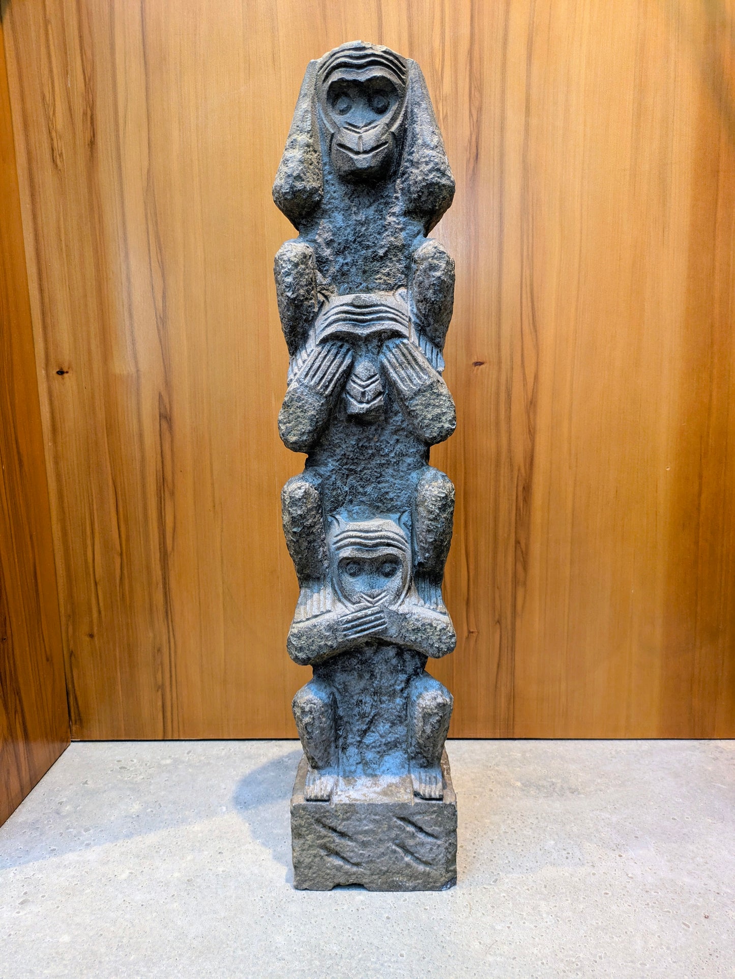 Vintage Korean Carved-Stone Statue: 3 Wise Monkeys