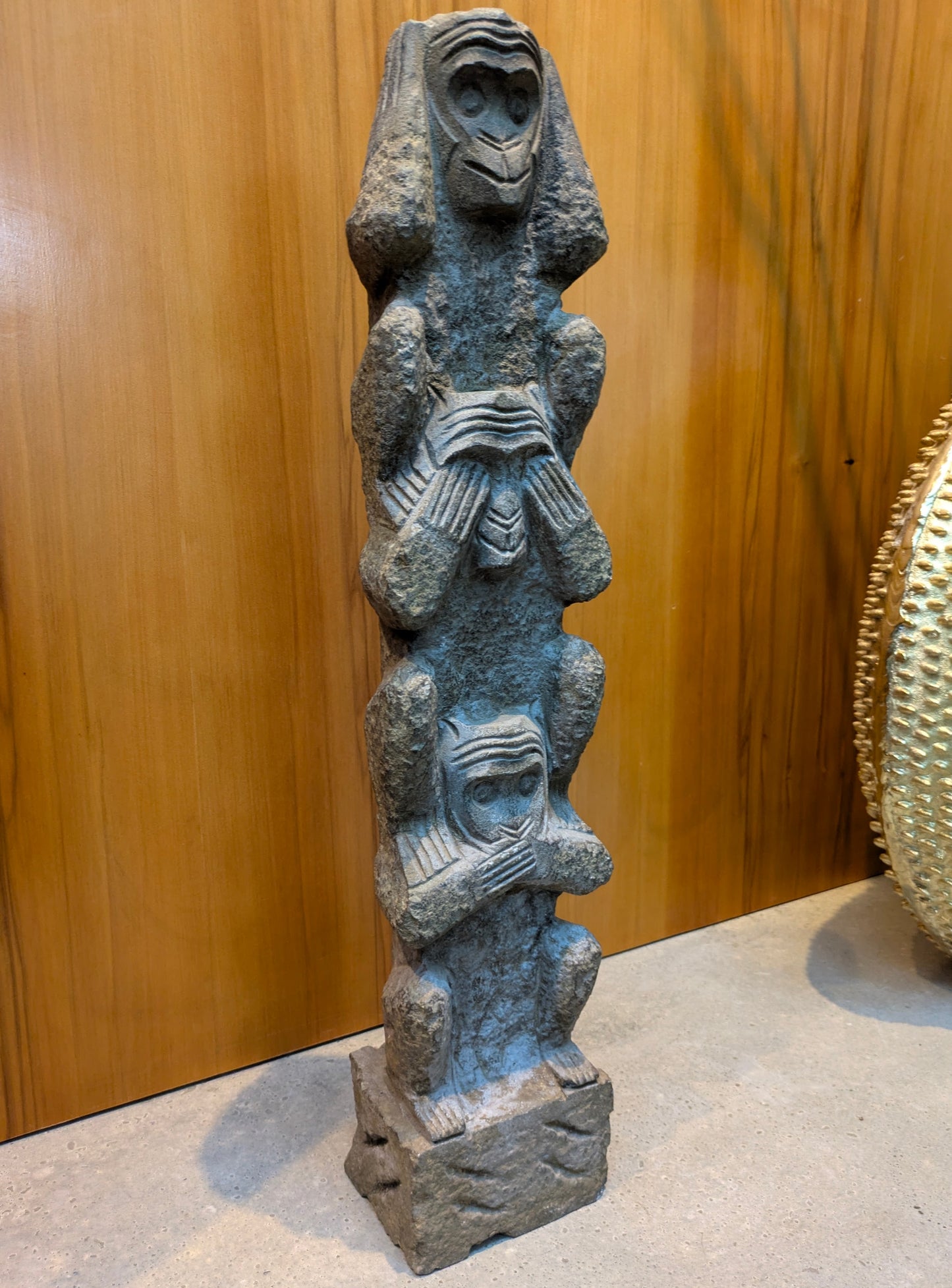 Vintage Korean Carved-Stone Statue: 3 Wise Monkeys