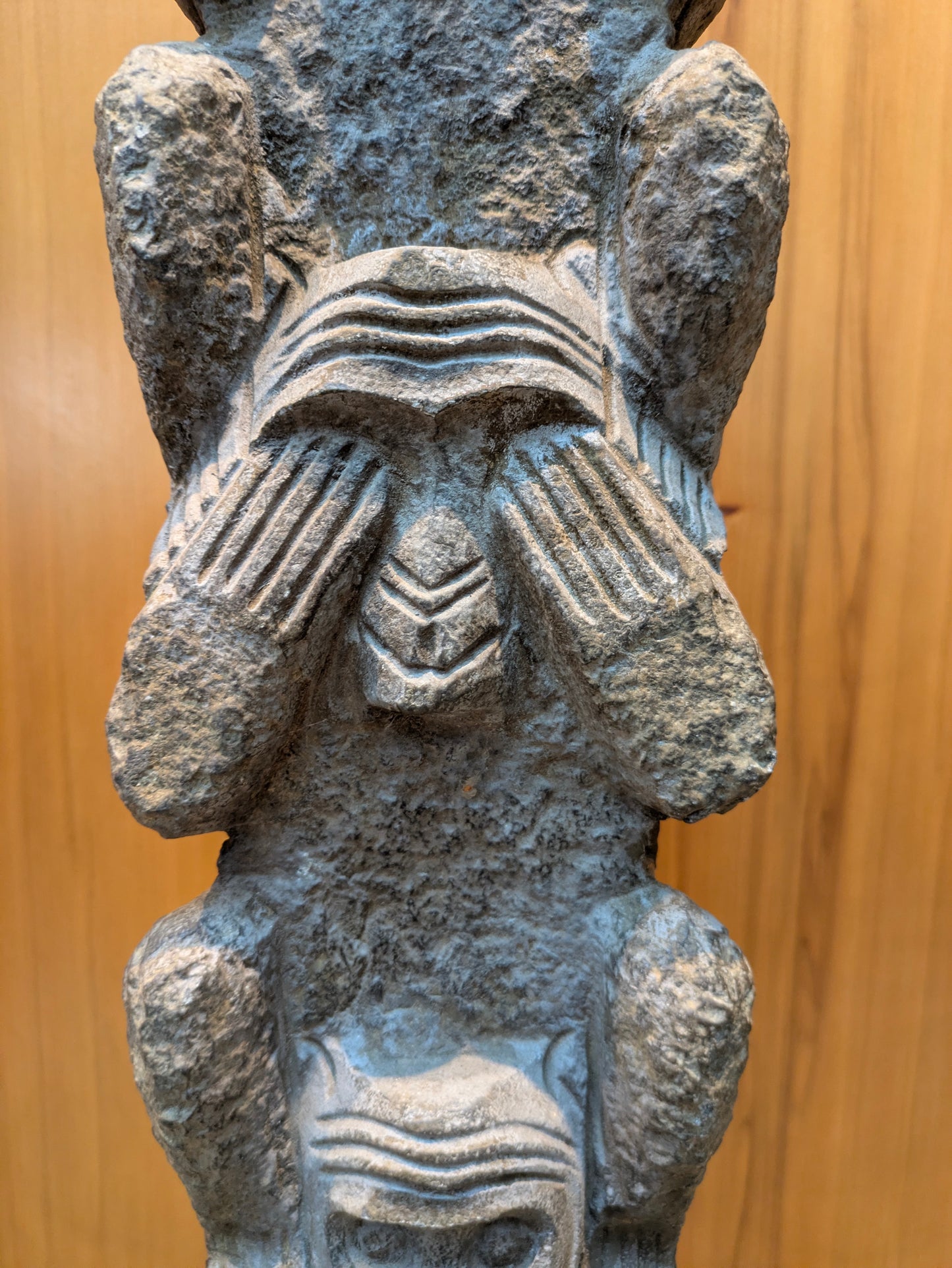 Vintage Korean Carved-Stone Statue: 3 Wise Monkeys
